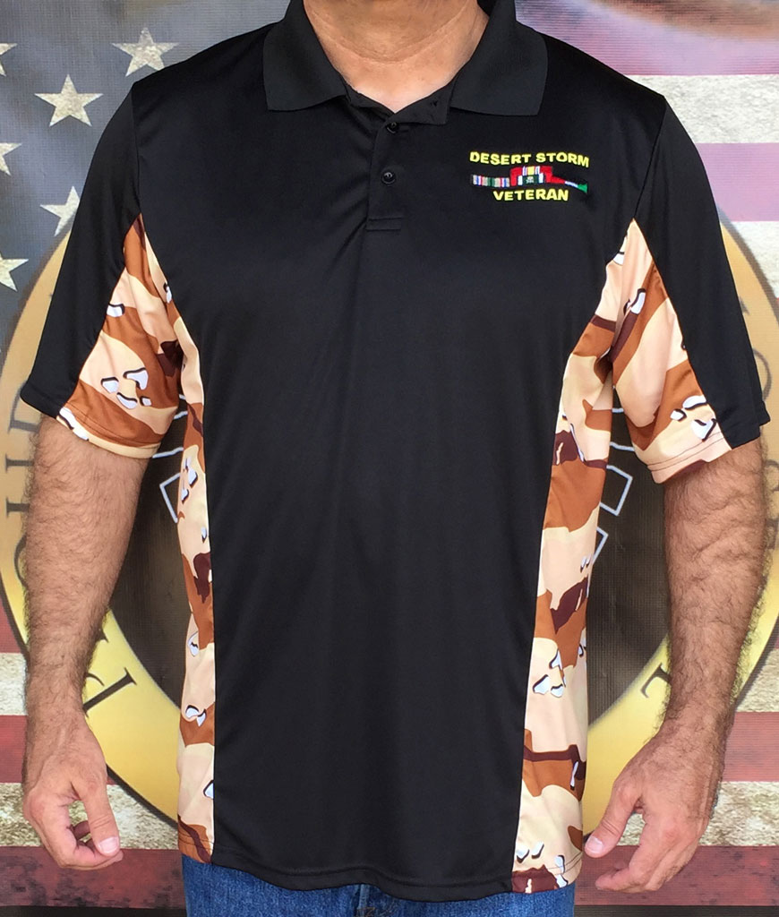 Camo Desert Storm Polo Shirt shown with Embroidery